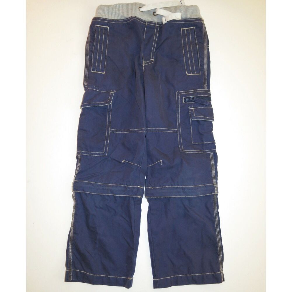 Mini Boden boys navy blue convertible pants zip-offs techno cargo board shorts 6